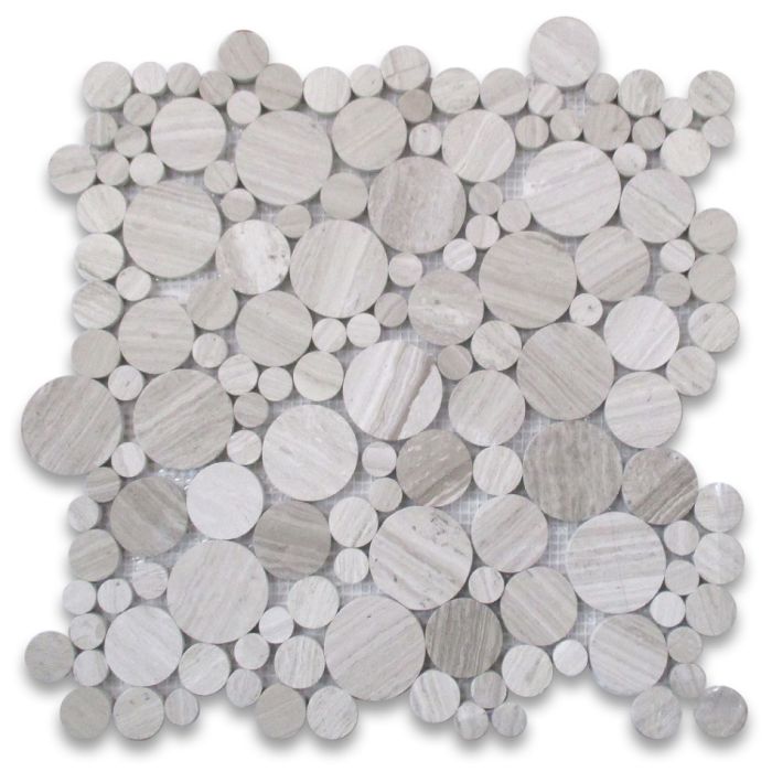 Athens Silver Cream Marble Bubble Round Paramount Mosaic Tile Polished