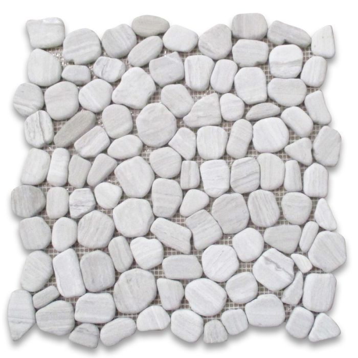 Athens Silver Cream Marble Pebble Stone River Rocks Mosaic Tile Tumbled