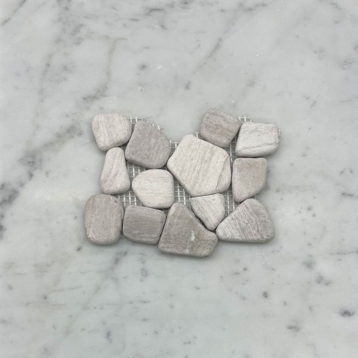 (Sample) Athens Silver Cream Marble Pebble Stone River Rocks Mosaic Tile Tumbled