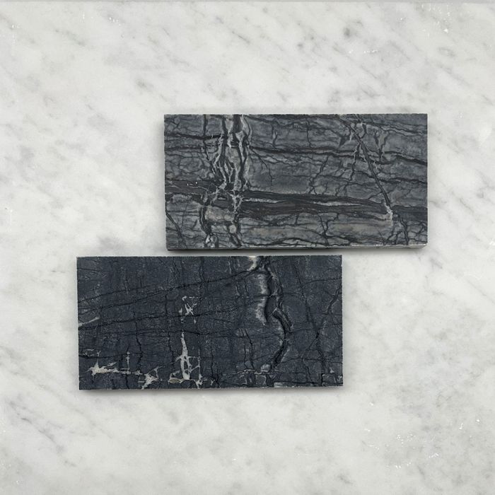 (Sample) Silver Wave Black Forest Marble 3x6 Subway Tile Honed
