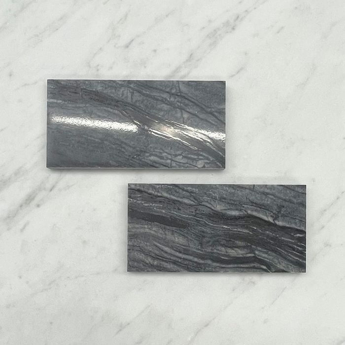 (Sample) Silver Wave Black Forest Marble 3x6 Subway Tile Polished