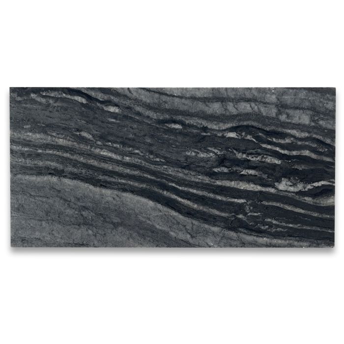 Silver Wave Black Forest Marble 3x6 Subway Tile Polished