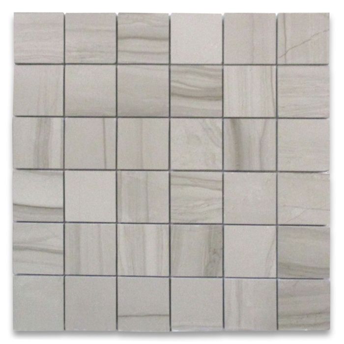 Athens Grey Wood Grain Marble 2x2 Square Mosaic Tile Polished