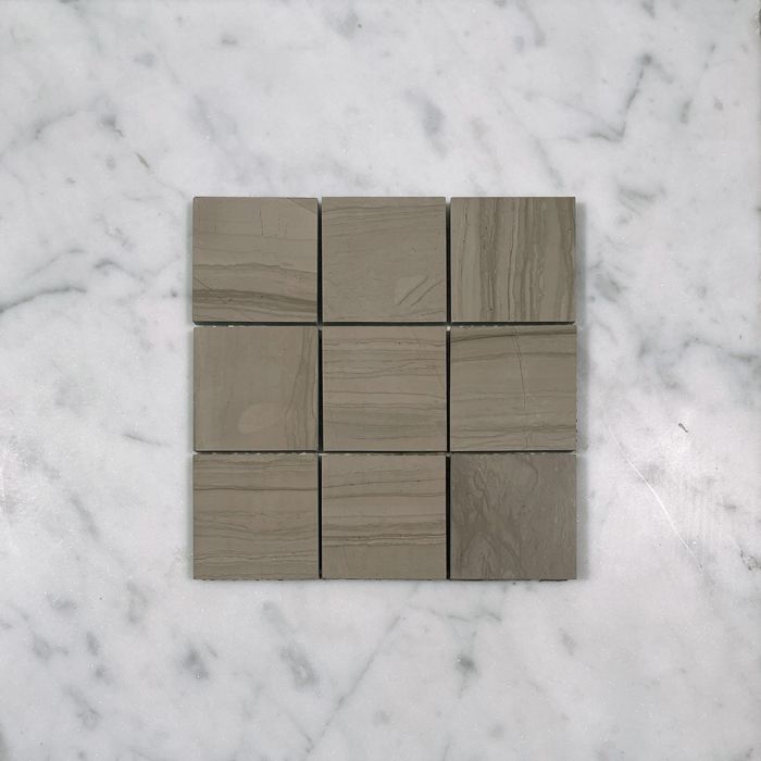 (Sample) Athens Grey Wood Grain Marble 2x2 Square Mosaic Tile Polished