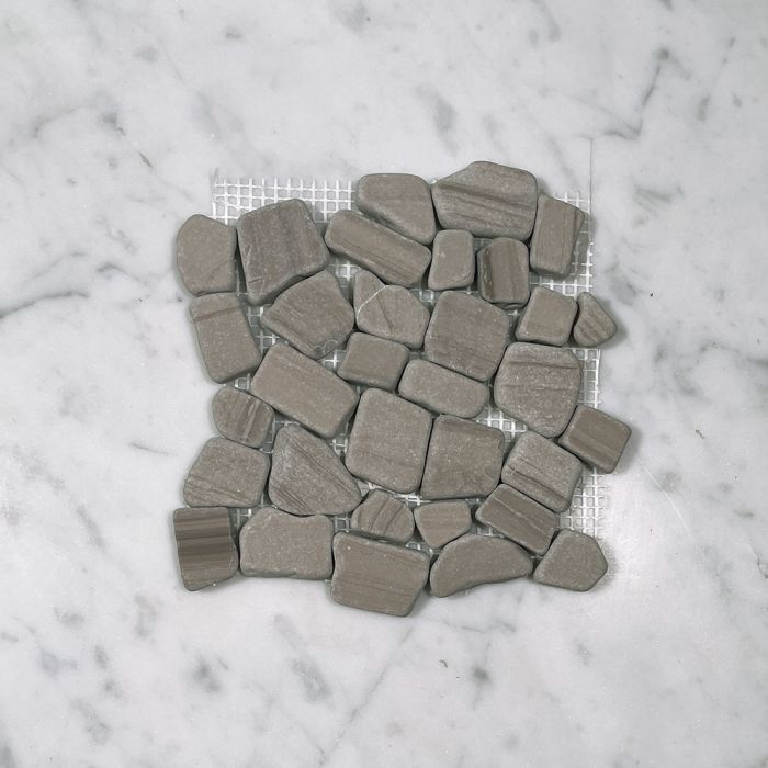 (Sample) Athens Grey Wood Grain Marble Pebble Stone River Rocks Mosaic Tile Tumbled