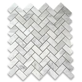 Carrara White 1x2 Herringbone Mosaic Tile Polished