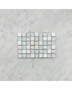 White Glass Mix White Marble 5/8 Square Mosaic Tile