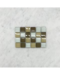 White Green and Beige Glass 7/8 Square Mosaic Tile