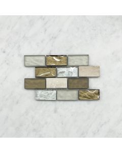 White Gray Brown Glass Mix Beige Travertine 1x2 Brick Mosaic Tile