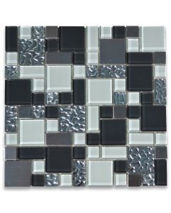 Gray White Glass Mix Electroplate and Stainless Steel Paragon Mosaic Tile