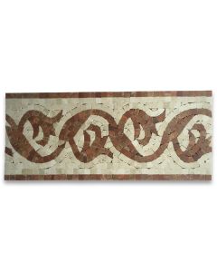 Floral Red Wooden 5.9x13.8 Marble Mosaic Border Listello Tile Polished
