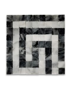 Greek Key Carrara White Bardiglio Gray 3.5x3.5 Marble Mosaic Border Corner Tile Honed