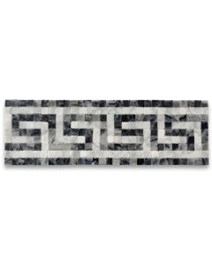 Greek Key Carrara White Bardiglio Gray 3.5x11 Marble Mosaic Border Listello Tile Polished