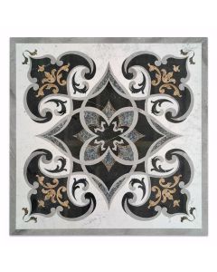 Orchid Carrara White Marble Medallion Inlay Waterjet Art Piece 36 inch Square Polished