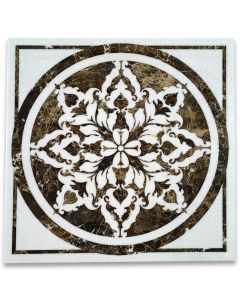 Blossom Thassos White Marble Medallion Inlay Waterjet Art Piece 36 inch Square Polished