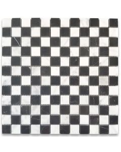 Carrara White Nero Marquina Black Marble 1x1 Checkerboard Mosaic Tile Polished