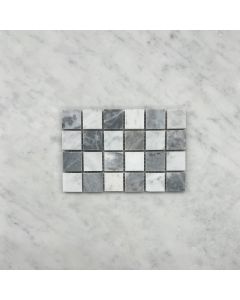Carrara White Bardiglio Gray Marble 1x1 Checkerboard Mosaic Tile Honed