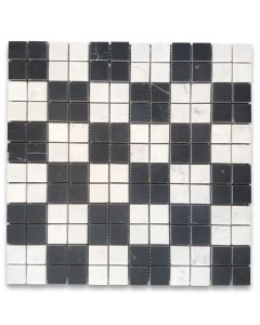 Carrara White Nero Marquina Black Marble 1x1 Grid Mosaic Tile Honed