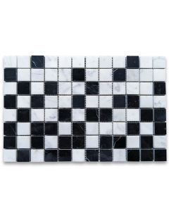 Carrara White Nero Marquina Black Marble 1x1 Pixel Mosaic Border Listello Tile Honed