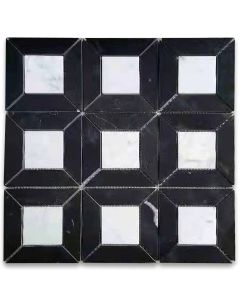 Carrara White Marble 2 inch Square Doheny Mosaic Tile w/ Nero Marquina Black Polished