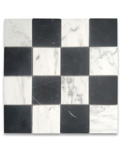Carrara White Nero Marquina Black Marble 3x3 Checkerboard Mosaic Tile Honed