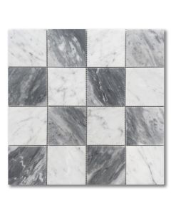 Carrara White Bardiglio Gray Marble 3x3 Checkerboard Mosaic Tile Honed