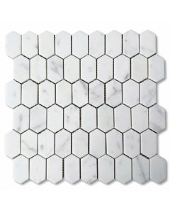 Carrara White Marble 1x2 Hive Picket Constellation Long Hexagon Mosaic Tile Honed