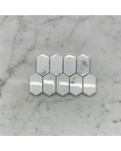Carrara White Marble 1x2 Hive Picket Constellation Long Hexagon Mosaic Tile Polished