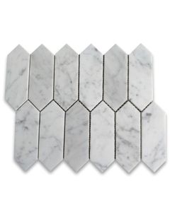 Carrara White Marble 2x6 Picket Fence Elongated Hexagon Mosaic Tile Honed