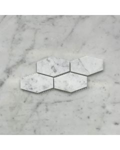 (Sample) Carrara White Marble 1-1/4x3 Elongated Hexagon Mosaic Tile Honed