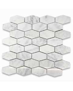 Carrara White 1 1/4 x 3 Elongated Hexagon Mosaic Tile Polished