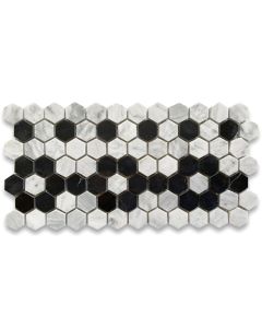 Carrara White 1 inch Hexagon Mosaic Border Flower Pattern Tile Polished