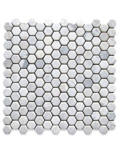 Carrara White Marble 1" Hexagon Mosaic Tile Tumbled
