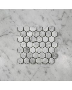 (Sample) Carrara White 1" Hexagon Mosaic Tile Tumbled - Marble from Italy