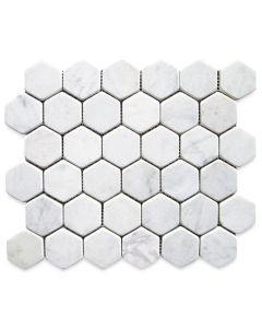 Carrara White Marble 2 inch Hexagon Mosaic Tile Tumbled
