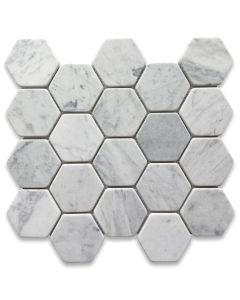 Carrara White Marble 3 inch Hexagon Mosaic Tile Tumbled