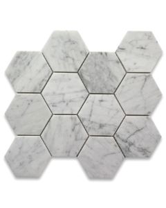Carrara White Marble 4 inch Hexagon Mosaic Tile Polished