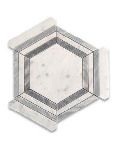 Carrara White Marble 5 inch Hexagon Georama Geometric Mosaic Tile w/ Bardiglio Gray Strips Honed