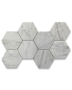 Carrara White Marble 5 inch Hexagon Mosaic Tile Honed