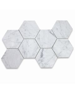 Carrara White Marble 5 inch Hexagon Mosaic Tile Polished