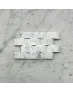 (Sample) Carrara White Marble 3D Cambered 1x2 Brick Arched Mosaic Tile Honed