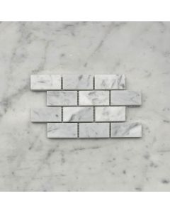 (Sample) Carrara White 1"x2" Medium Brick Subway Mosaic Tile Honed - Marble from Italy