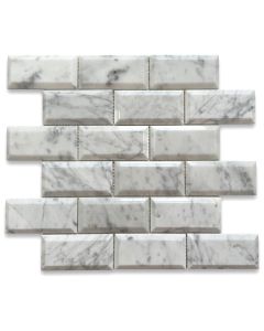 Carrara White Marble 2x4 Subway Mosaic Tile Beveled Raised Angled Polished