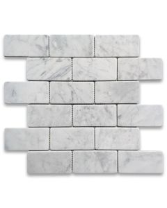 Carrara White Marble 2x4 Grand Brick Subway Mosaic Tile Tumbled
