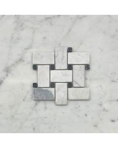 (Sample) Carrara White 1"x2" Basketweave Mosaic Tile w/ Black Dots Tumbled - Marble from Italy