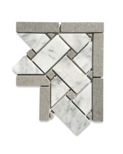 Carrara White 4x4 Basketweave Mosaic Corner w/ Gray Dots Polished