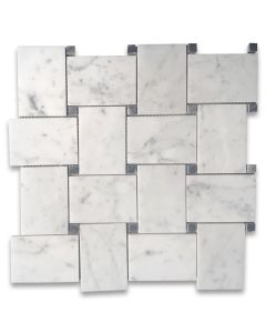 Carrara White Marble Large Basketweave Mosaic Tile w/ Bardiglio Gray Dots Polished