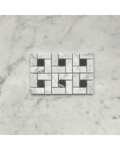 Carrara White Target Pinwheel Mosaic Tile w/ Black Dots Honed