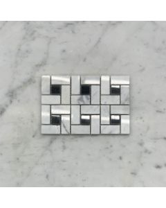 Carrara White Target Pinwheel Mosaic Tile w/ Black Dots Polished