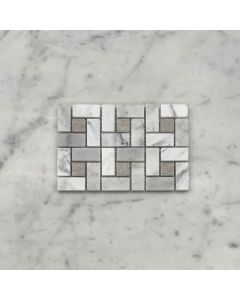 Carrara White Target Pinwheel Mosaic Tile w/ gray Dots Honed